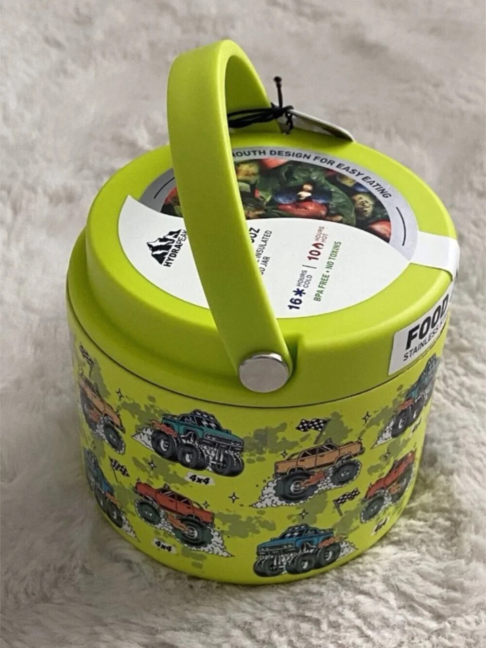 HYDRAPEAK 18 Oz Neon Green Monster Truck Food Jar Insulated Stainless Steel NEW